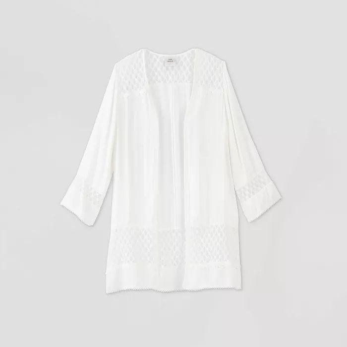 Women's Long Sleeve Solid Lace Detail Kimono Jacket - Knox Rose™ White | Target