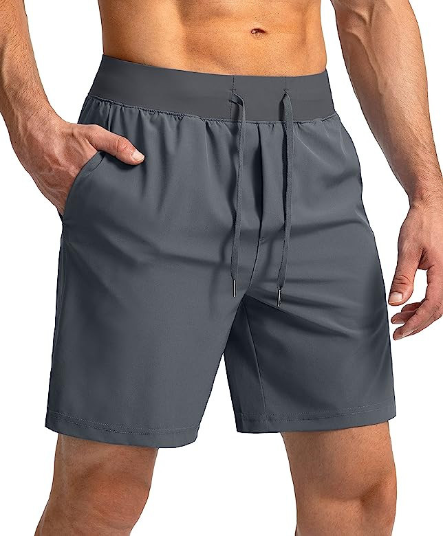 Men's Running Shorts with Zipper Pockets 7 Inch Lightweight Quick Dry Gym Workout Athletic Shorts... | Amazon (US)