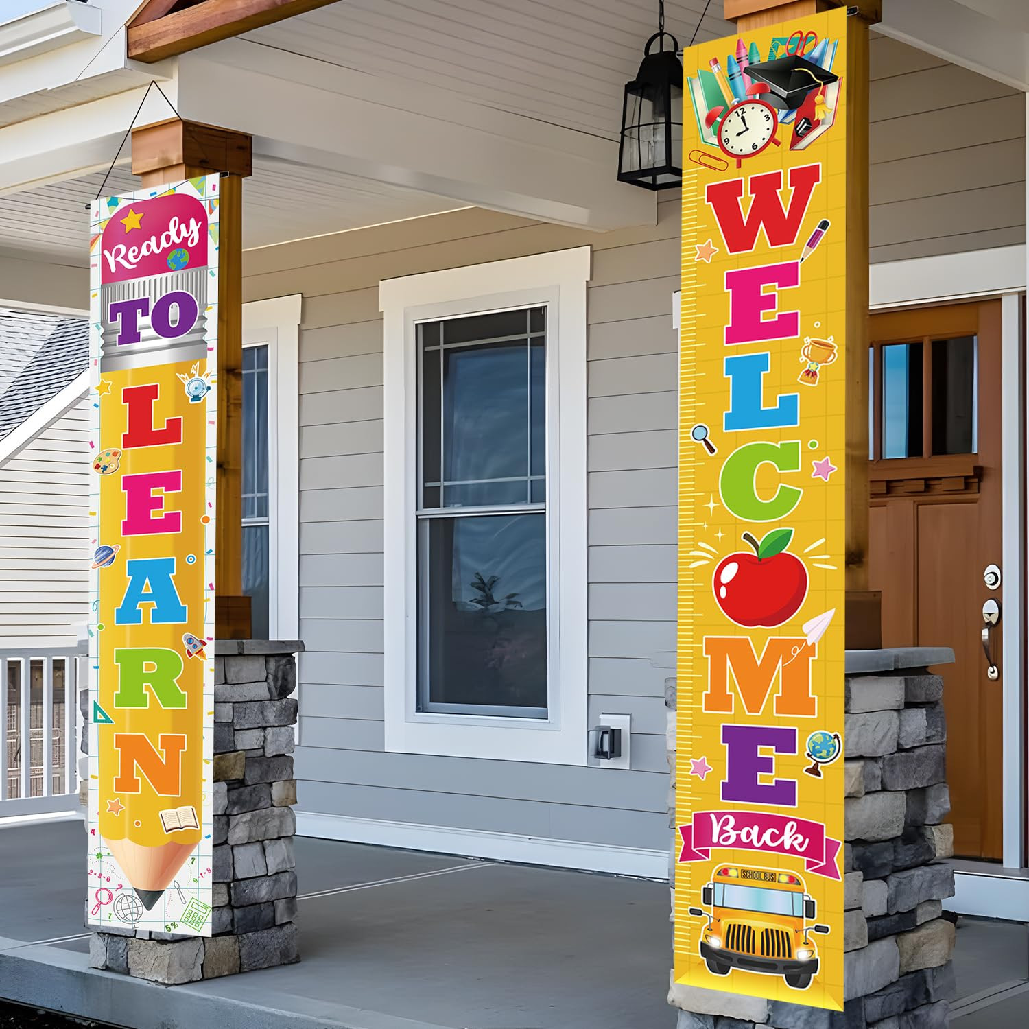 Back to School Banner Decorations,2pcs Welcome Back Ready to Learn First Day of School Porch Sign... | Amazon (US)