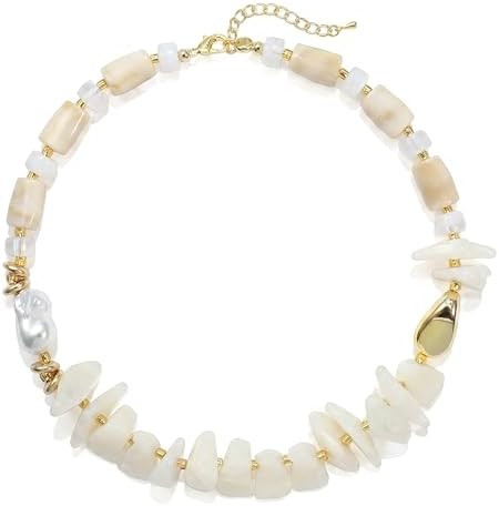 Colorful Irregular Stone Chip Beaded Necklace For Women Boho Rainbow Acrylic Bead Necklace Fashio... | Amazon (US)