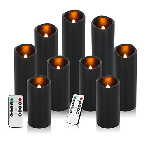 antizer Flameless Candles Led Candles Pack of 9 (H 4" 5" 6" 7" 8" 9" x D 2.2") Black Real Wax Battery Candles with Remote Timer | Amazon (US)