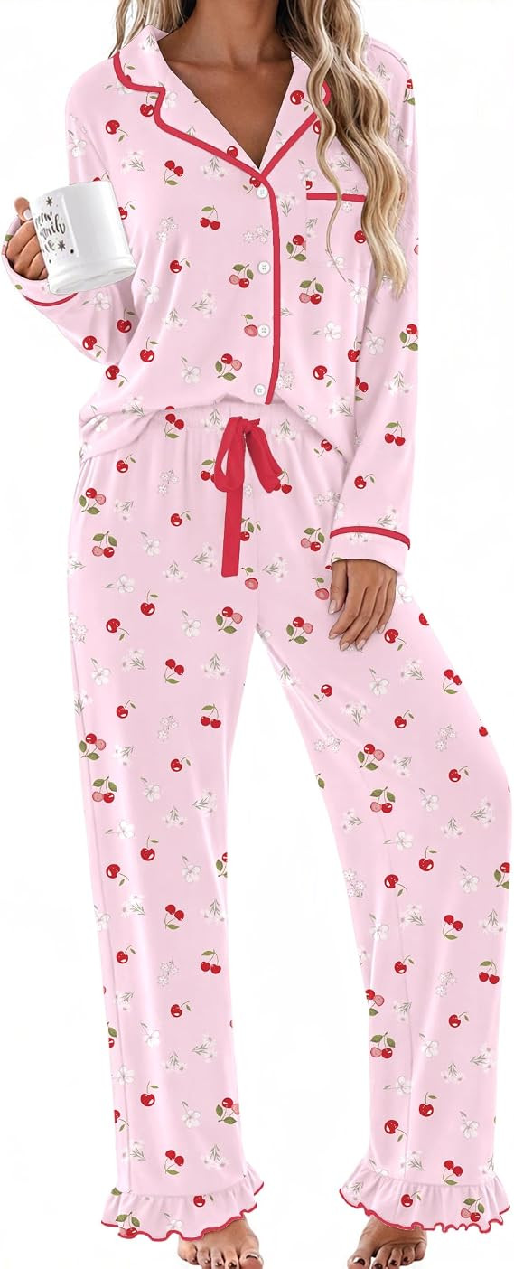 Ekouaer Womens Pajama Sets Long Sleeve Sleepwear Button Down Pjs Loungewear | Amazon (US)
