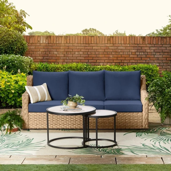 Better Homes & Gardens River Oaks Outdoor Sofa & 2 Nesting Tables with Patio Cover, Navy | Walmart (US)