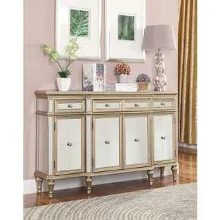 Somette Three Drawer Four Door Credenza, Estaline Champagne and Mirror - 60"L x 14"W x 36"H | Bed Bath & Beyond