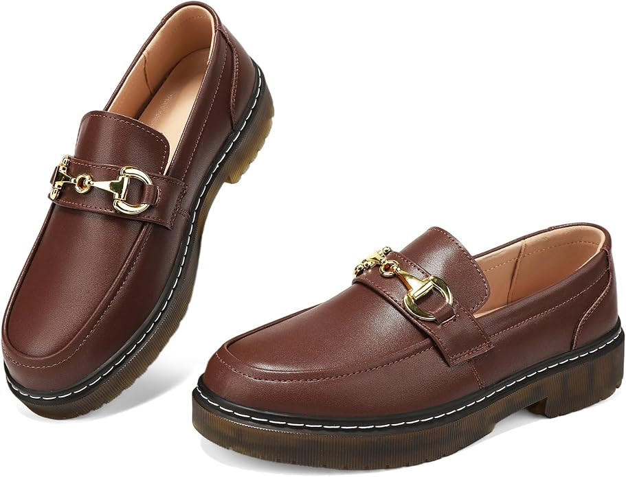 Women's Genuine Leather Penny Loafers with Arch Support Memory Foam Slip-Ons for Casual Walking -... | Amazon (US)