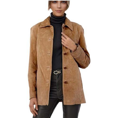 XIKUKA Suede Jacket Women Faux Suede Jacket Casual Old Money Aesthetic Y2k Oversized Leather Jackets for Women Caramel S | Amazon (US)