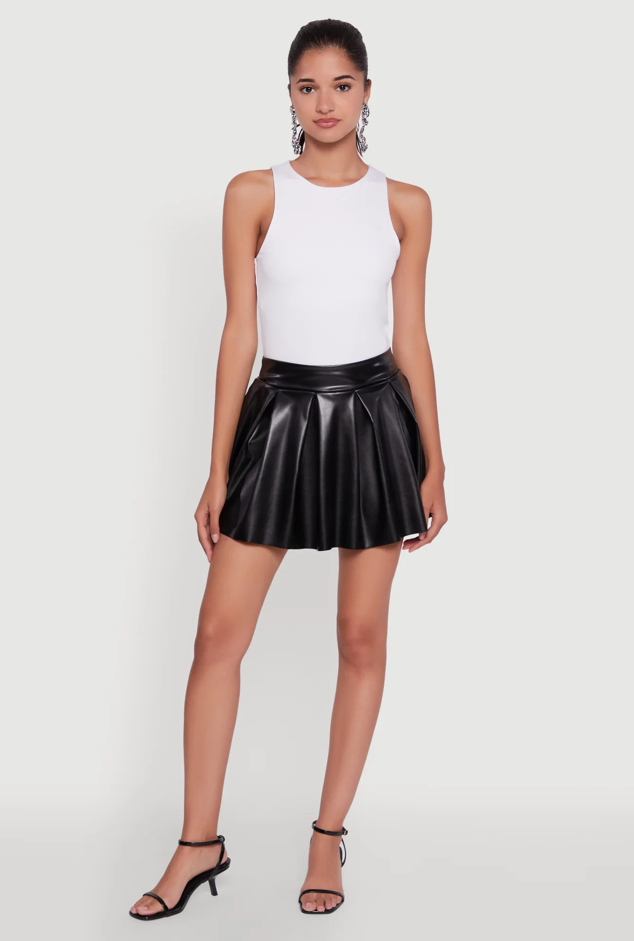 Trendy Faux Leather High Waisted Pleated Mini Skirt | Rainbow Shops