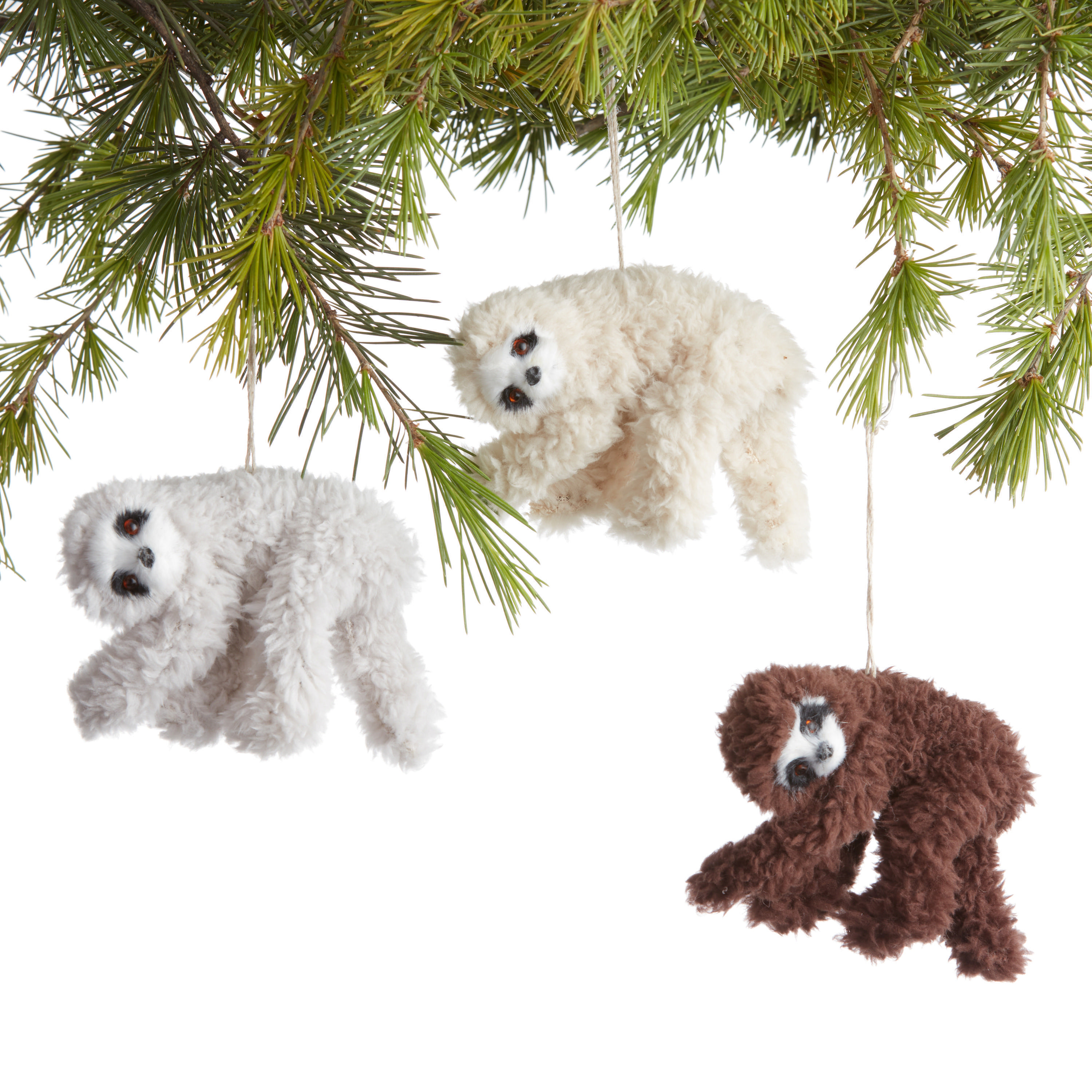 Furry Fabric Sloth Ornaments Set Of 3 | World Market