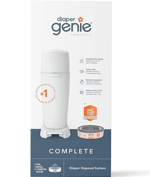 Diaper Genie Complete Diaper Pail (White) with Antimicrobial Odor Control | Includes 1 Diaper Tra... | Amazon (US)