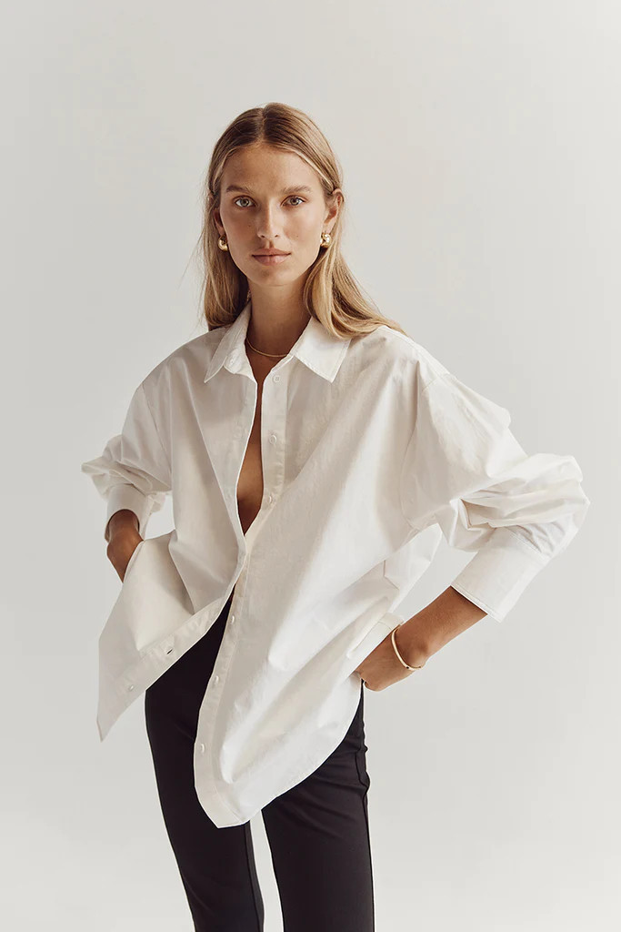 SHAE WHITE COTTON SLEEVED SHIRT | DISSH