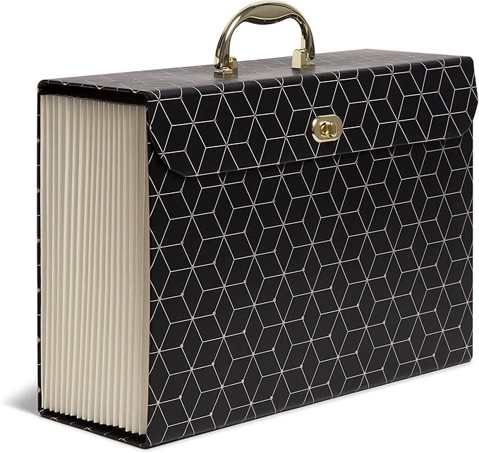 U Brands Expandable 19-Pocket Fashion File Folder, Office Supplies, Black and Gold Geometric, 15.... | Amazon (US)