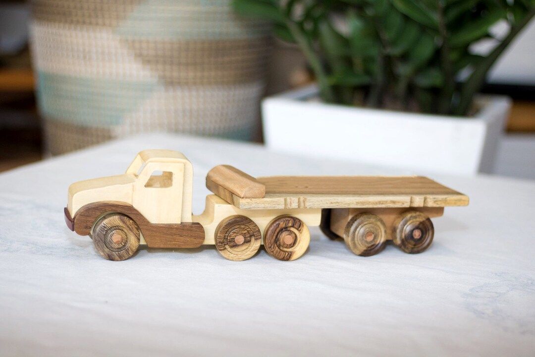 Wooden Tractor Truck Toys for children | Wood miniature Semi-Trailer truck | Nursery Decor | Birt... | Etsy (US)