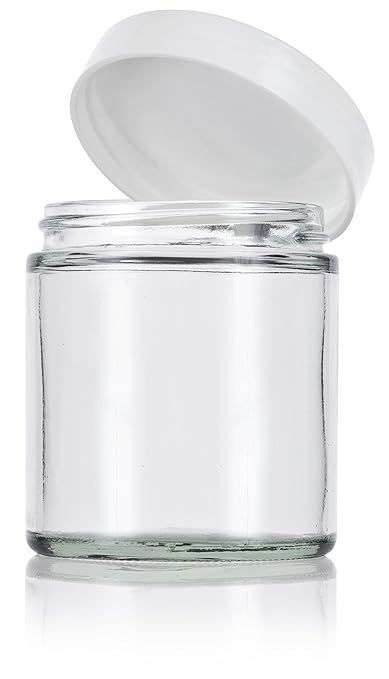 Clear Thick Glass Straight Sided Jar with White Smooth Lids - 4 oz / 120 ml (4 pack) + Spatulas a... | Amazon (US)