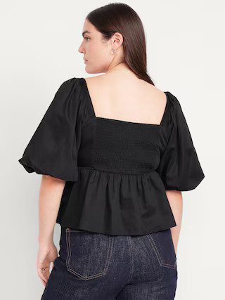 Puff-Sleeve Poplin Peplum Top | Old Navy (US)