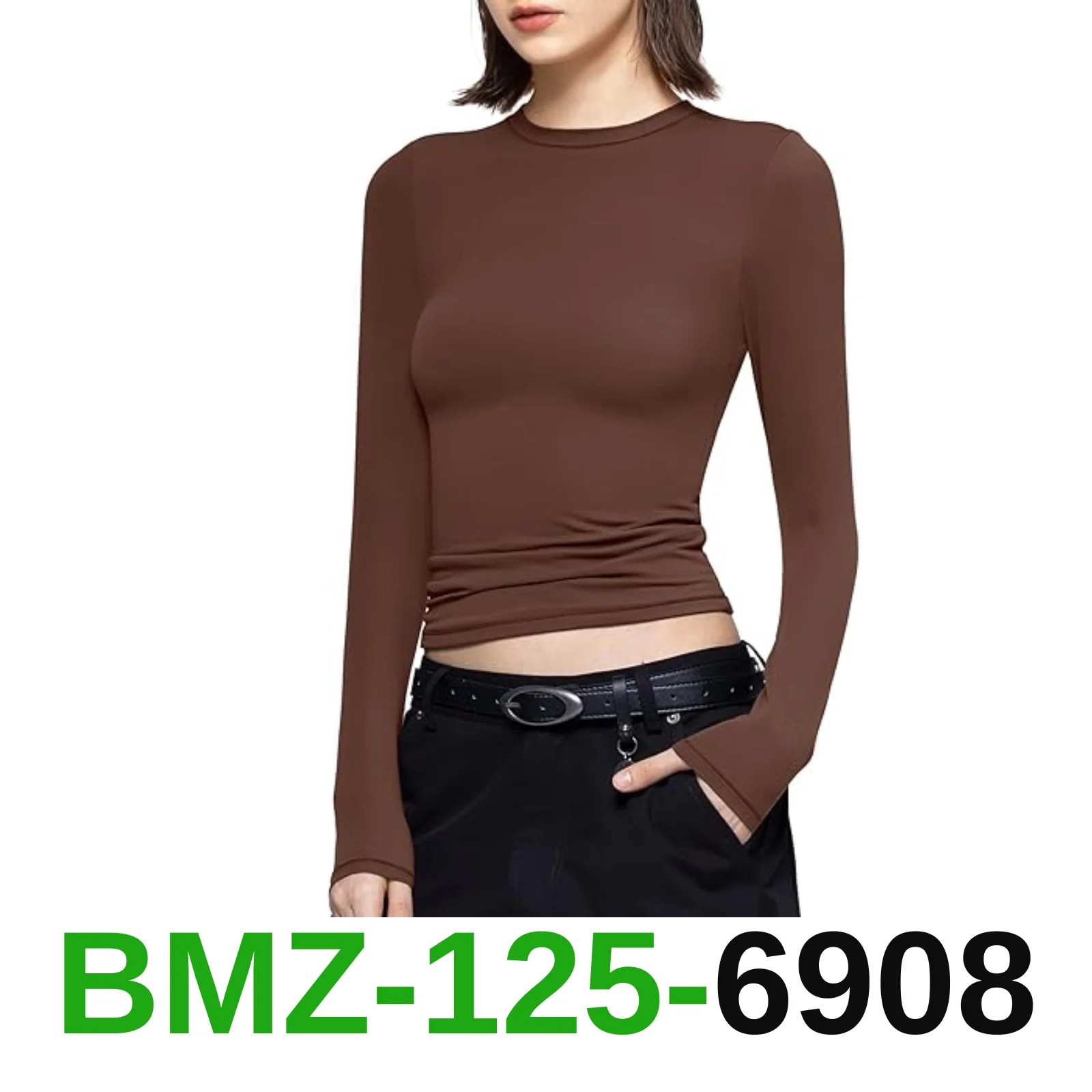 PUMIEY Long Sleeve Shirts for Women Crew Neck Slim Fit Tops Sexy Basic Tee, M | Walmart (US)