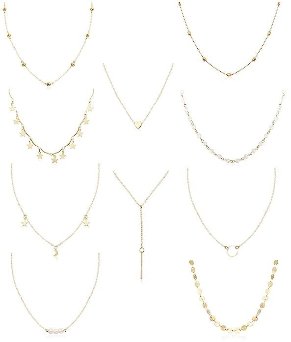 FUNRUN JEWELRY 10PCS Layered Chocker Necklace for Women Girls Multilayer Chain Necklace Set Adjus... | Amazon (US)