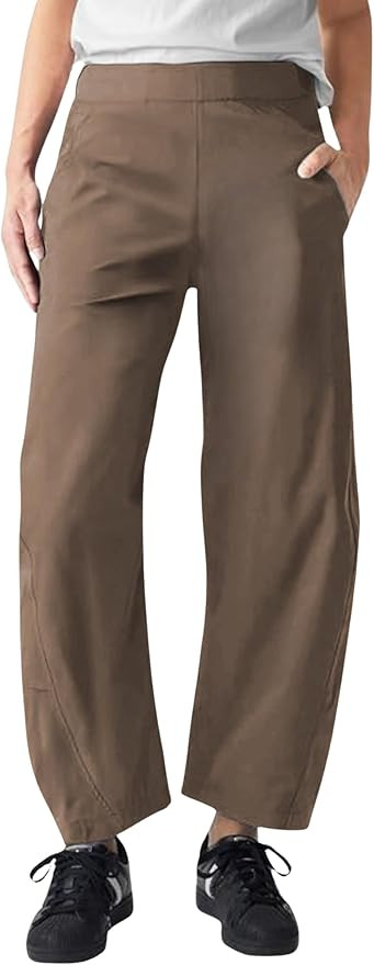 SeekMe Women's Cotton Linen Pants Barrel Leg Palazzo Elastic Waist Casual Capri for Beach Vacatio... | Amazon (US)