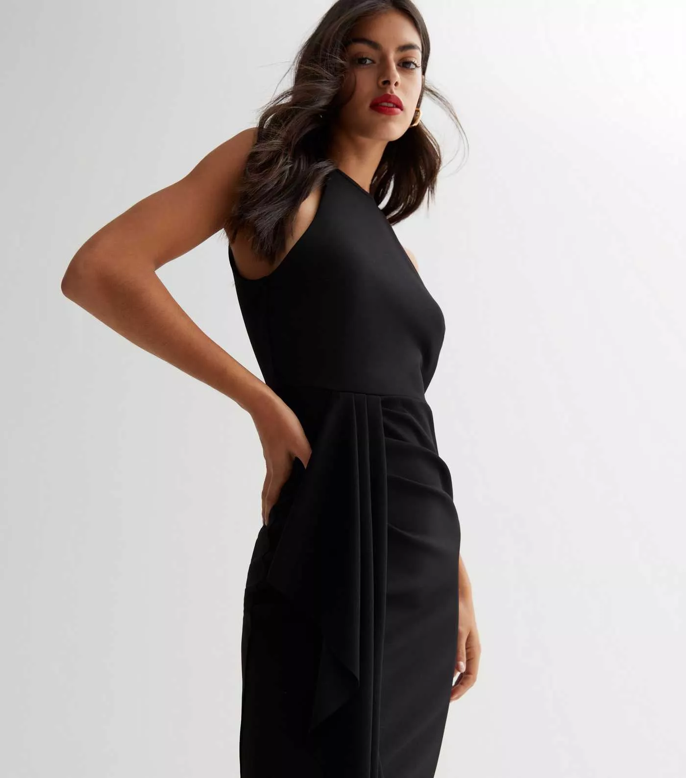 Celeste ruffle front fitted hotsell midi dress