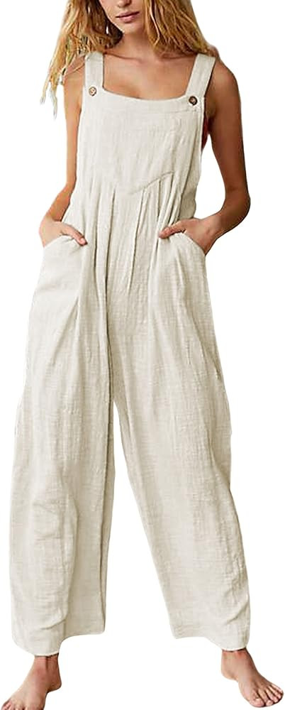 Fiona Jolin Womens Patchwork Cotton Boho Overalls Casual Floral Print Wide Leg Jumpsuits | Amazon (US)