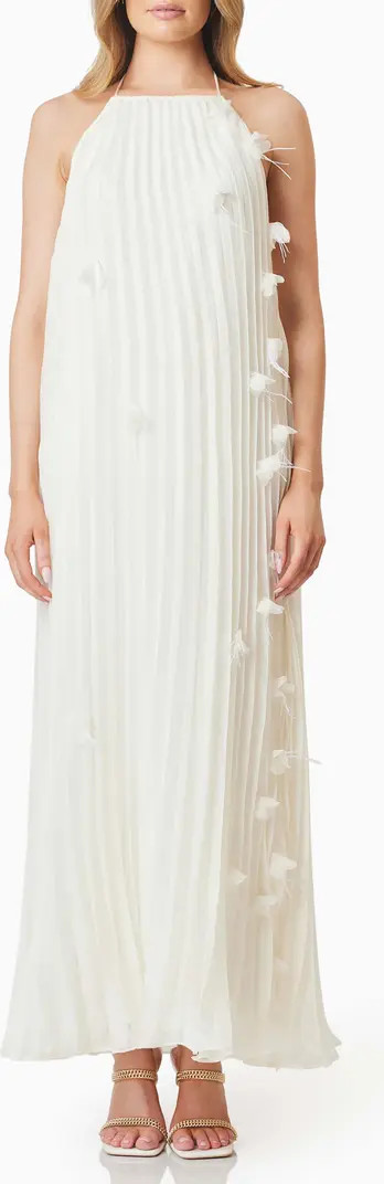 Emelia Floral Appliqué Pleated Georgette Halter Maxi Dress | Nordstrom