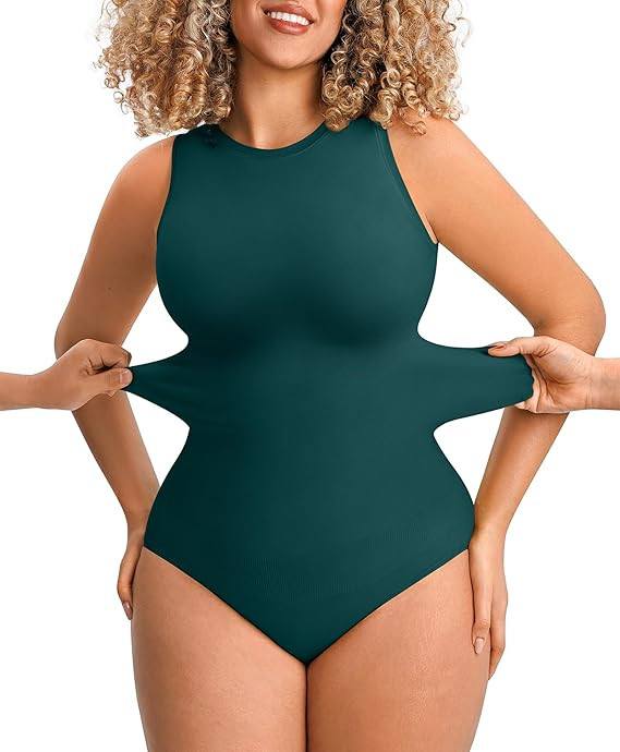 FeelinGirl Women's Shapewear Bodysuit Seamless Sleeveless Body Suit Plus Size Crew Neck for Going... | Amazon (US)