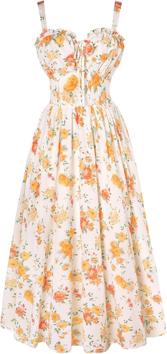 Scarlet Darkness Summer Dresses for Women 2026 Floral Corset Dress Long Milkmaid Dress with Pocke... | Amazon (US)