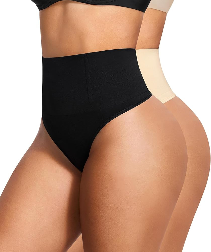 Eleady Thong Shapewear Tummy Control - 2 Piece Mid-Waist Compression Underwear Women Seamless But... | Amazon (US)