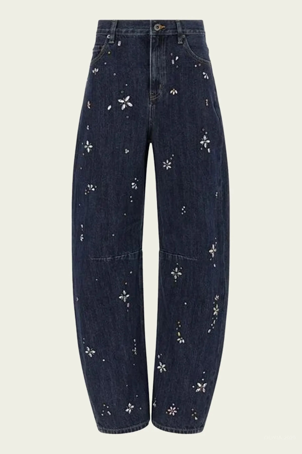 Blue Embellished Barrel Leg Jeans - Blue 27 | Shop Olivia