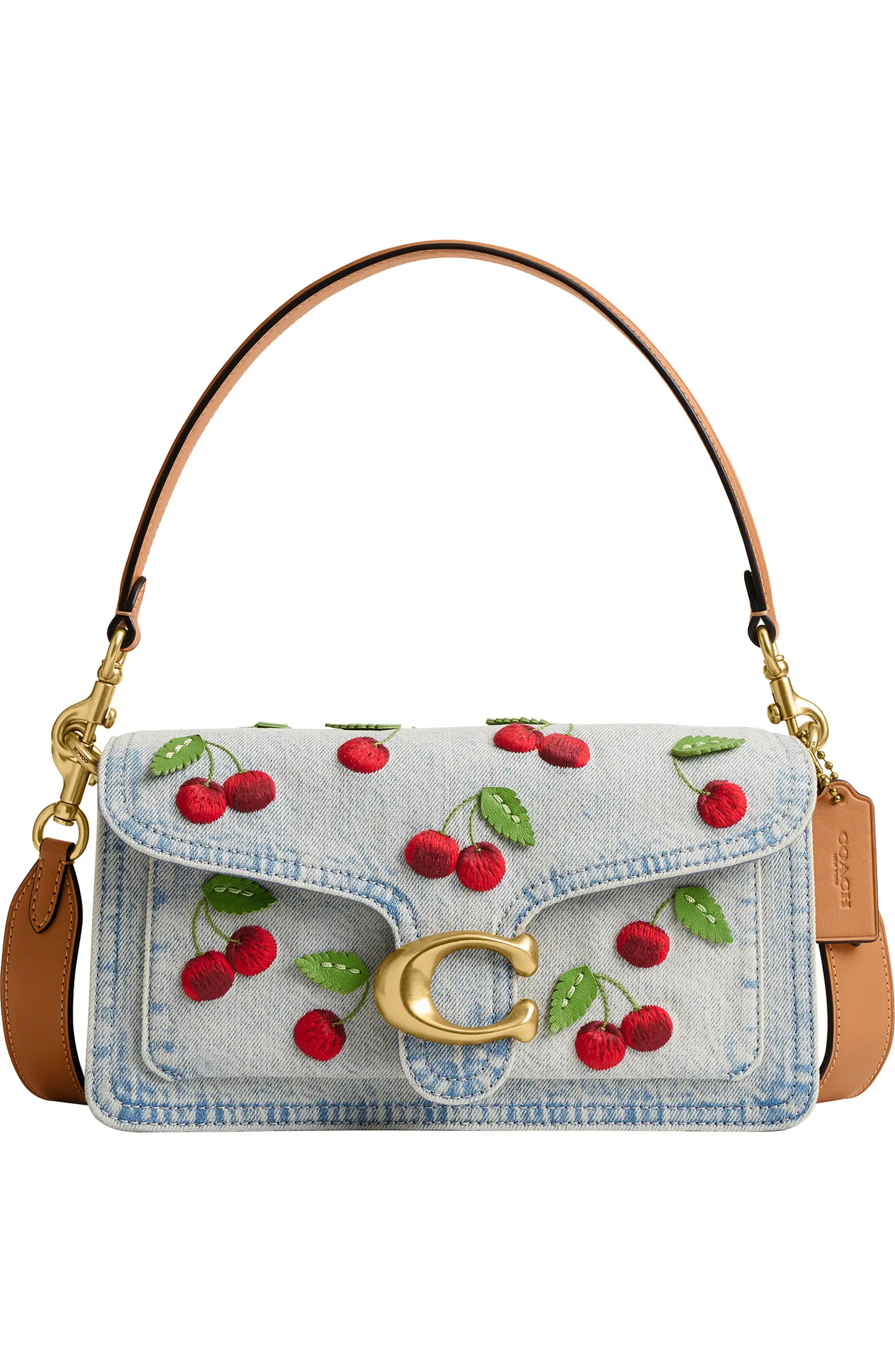 Tabby 26 Cherry Embroidered Denim Shoulder Bag | Nordstrom