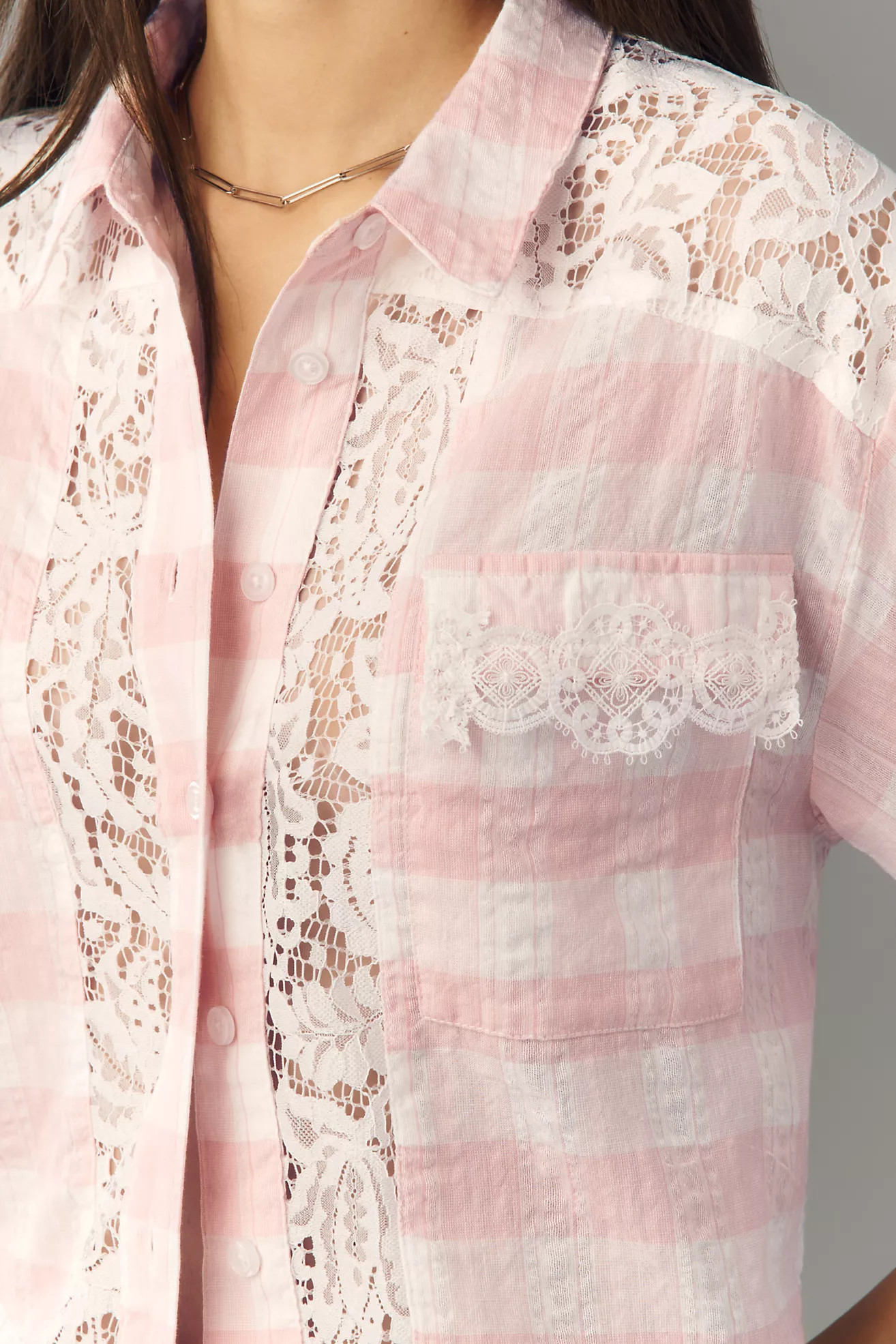 By Anthropologie Mixed Lace Buttondown Shirt | Anthropologie (US)