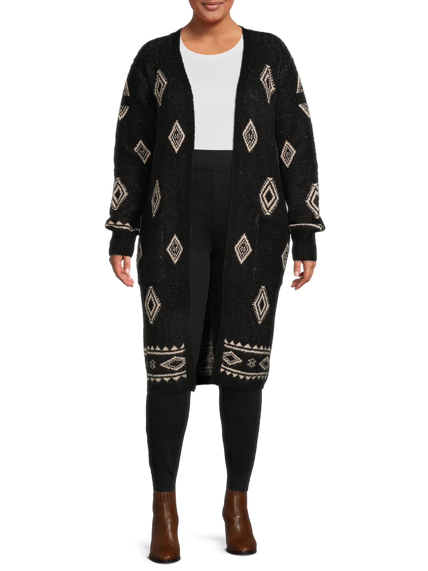 No Boundaries Junior's Plus Size Diamond Pattern Duster Cardigan - Walmart.com | Walmart (US)