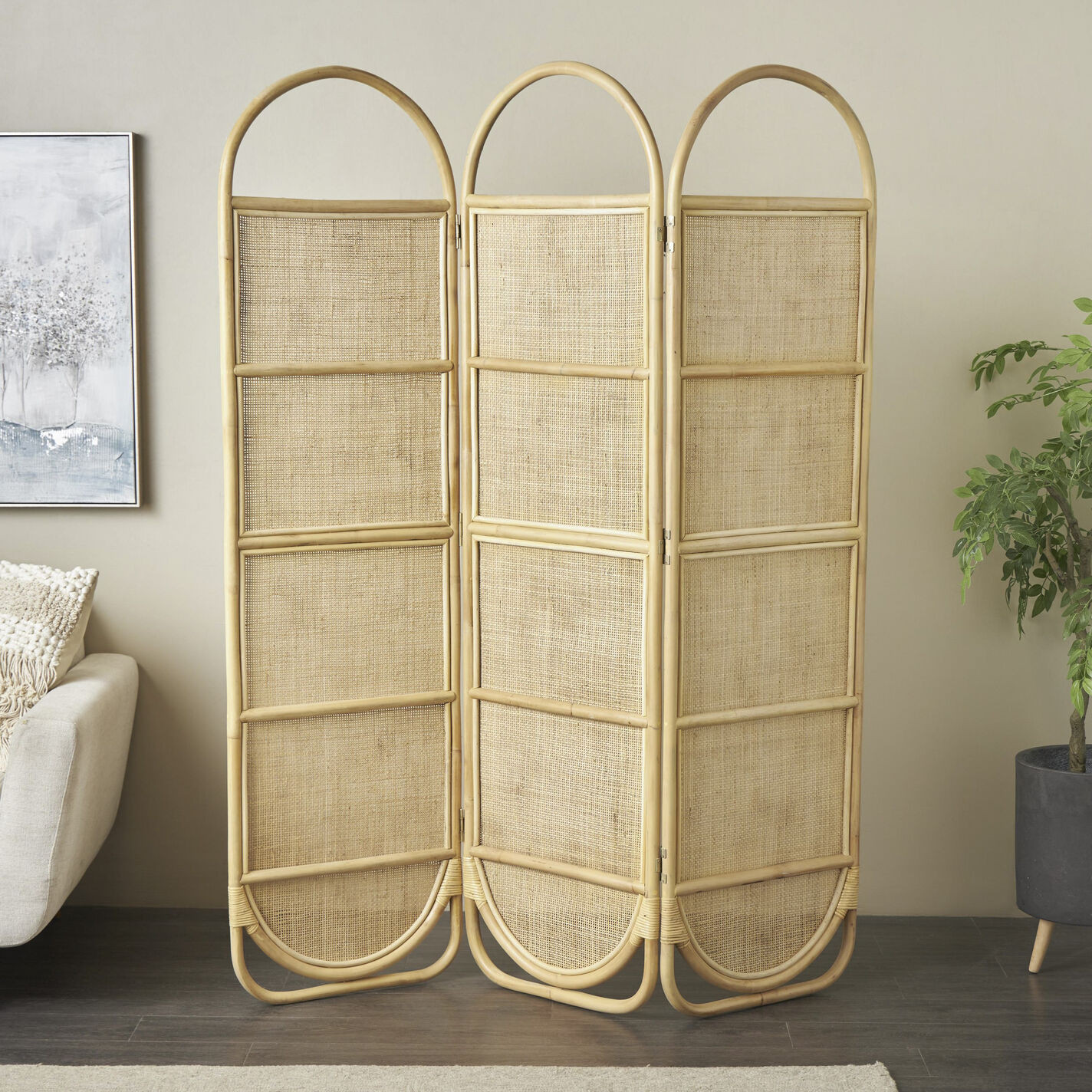 Hespera Woven Rattan  Arched 3 Panel Folding Screen | World Market