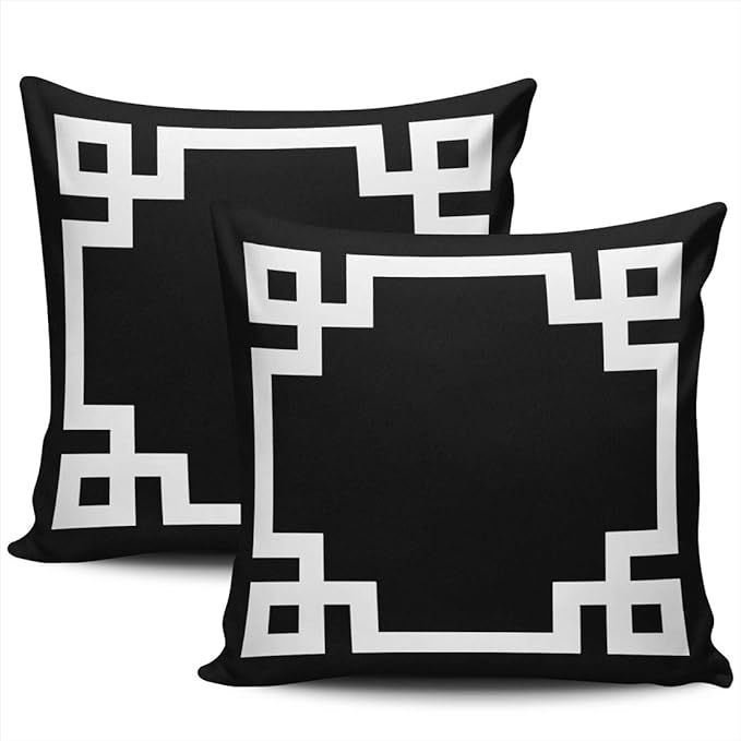 Home Decoration Throw Pillow Covers Greek Key Border Black and White Pillowcases Square Two Sides... | Amazon (US)