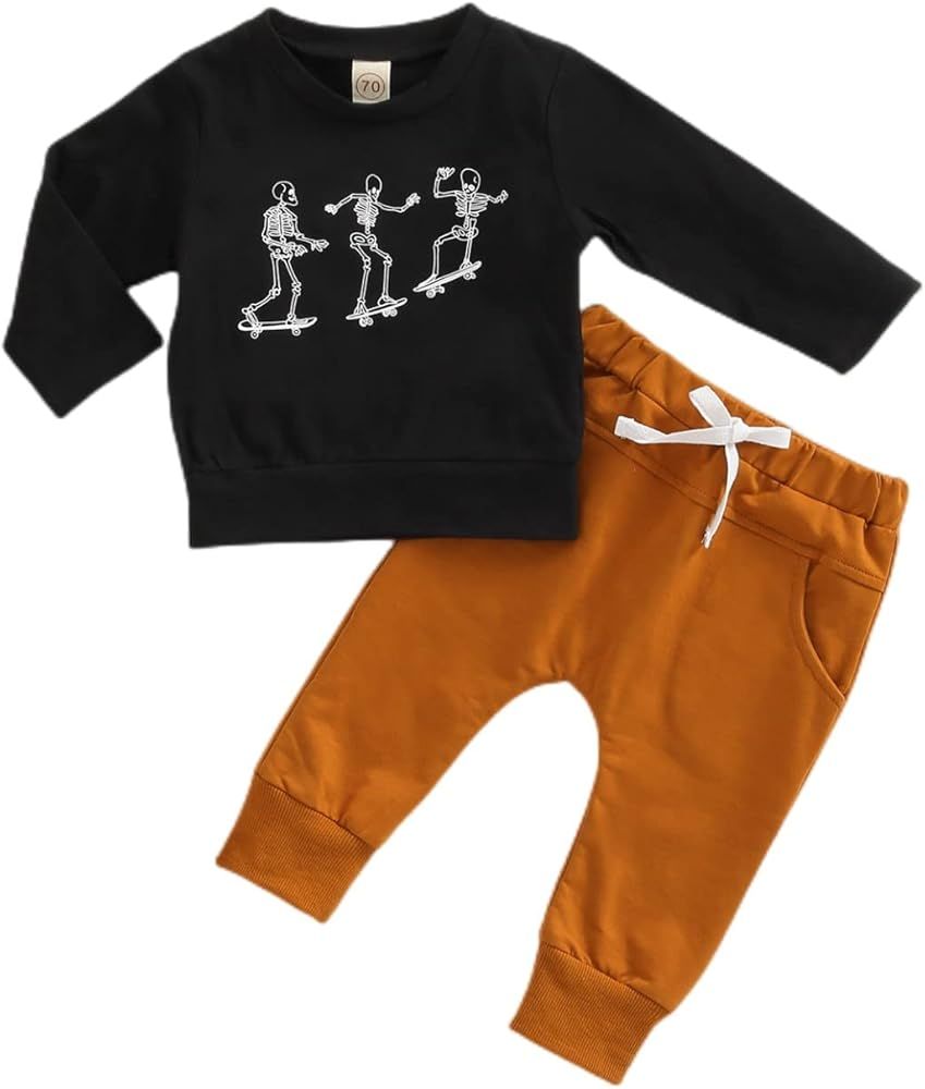 xiqaalombvt Toddler Baby Boy Halloween Clothes Crewneck Sweatshirt Pullover Long Sleeve Shirt Pan... | Amazon (US)