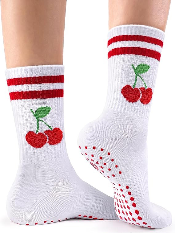 HONGTEYA Women's Pilates Grip Socks – Non Slip Yoga Barre Crew, Cute Grippy Sticky Athletic Soc... | Amazon (US)