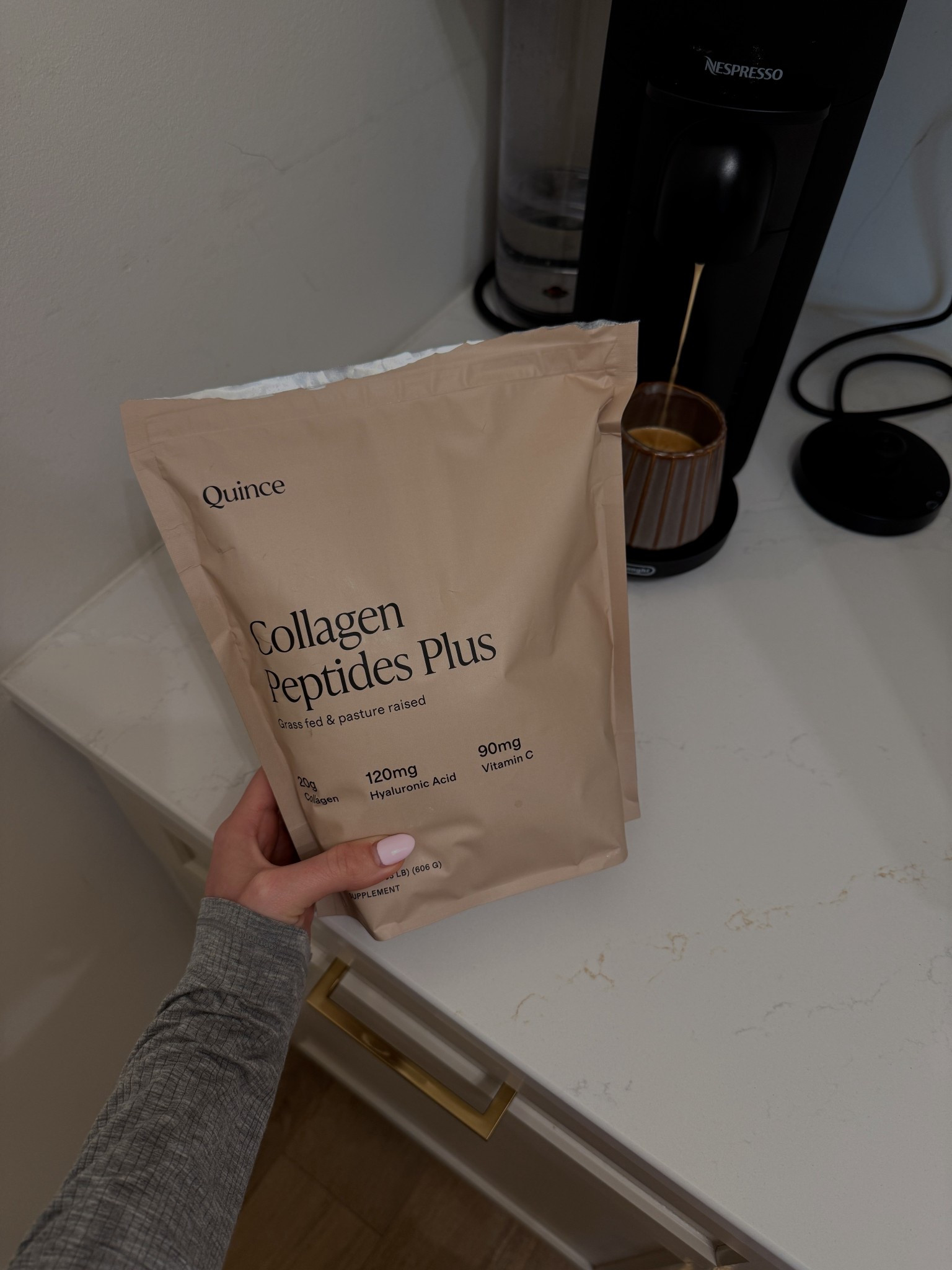 my favorite way to add 10-18g of protein to my morning coffee! dissolves easily, non gmo, I use the unflavored! @onequince #quincepartner