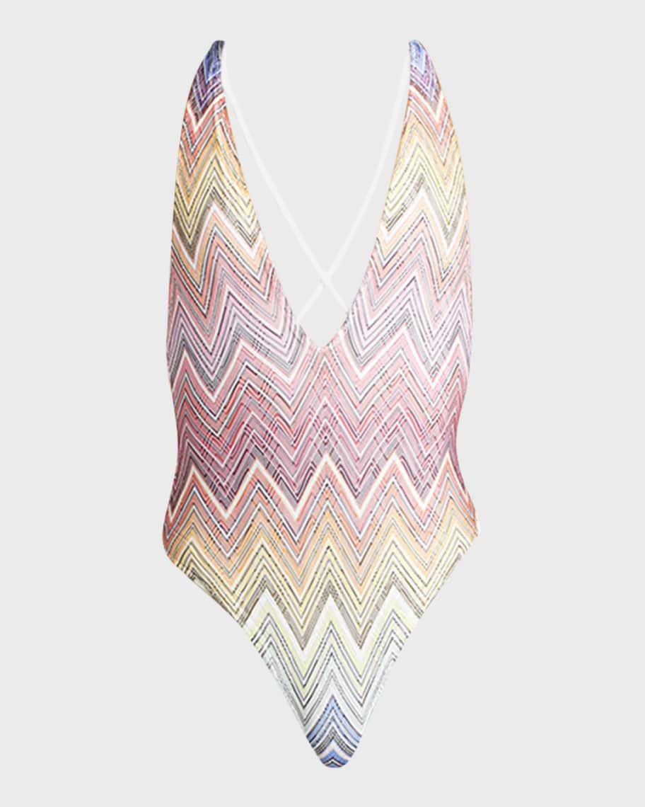 Missoni Chevron Plunge One-Piece Swimsuit | Neiman Marcus