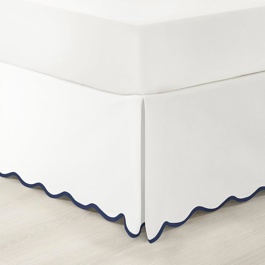 Lush Decor Coastal Chic Scallop Edge Linen Textured Bed Skirt Navy/White Single King - Soft Elega... | Amazon (US)
