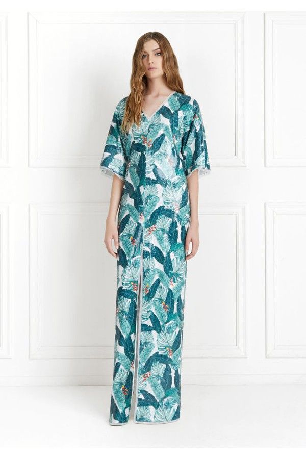 Rachel Zoe Autumn Palm Printed Sequin Caftan L Stripe | Orchard Mile