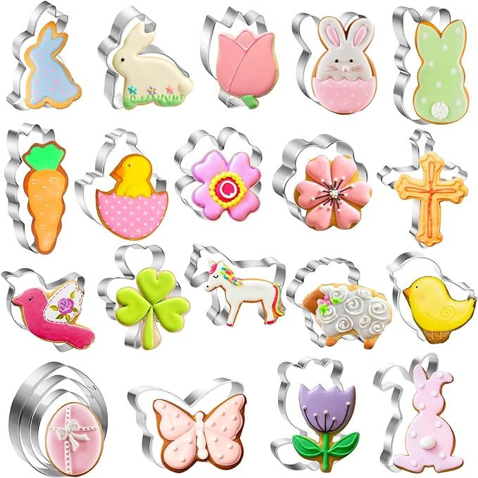 21 PCS Easter Cookie Cutters, 18 Shapes Cookie Cutters for Easter Rabbit Cookie Cutter Bunny Egg ... | Amazon (US)
