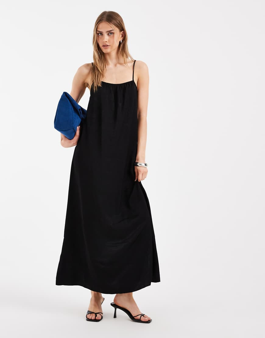 Pieces satin cami maxi dress in black | ASOS (Global)
