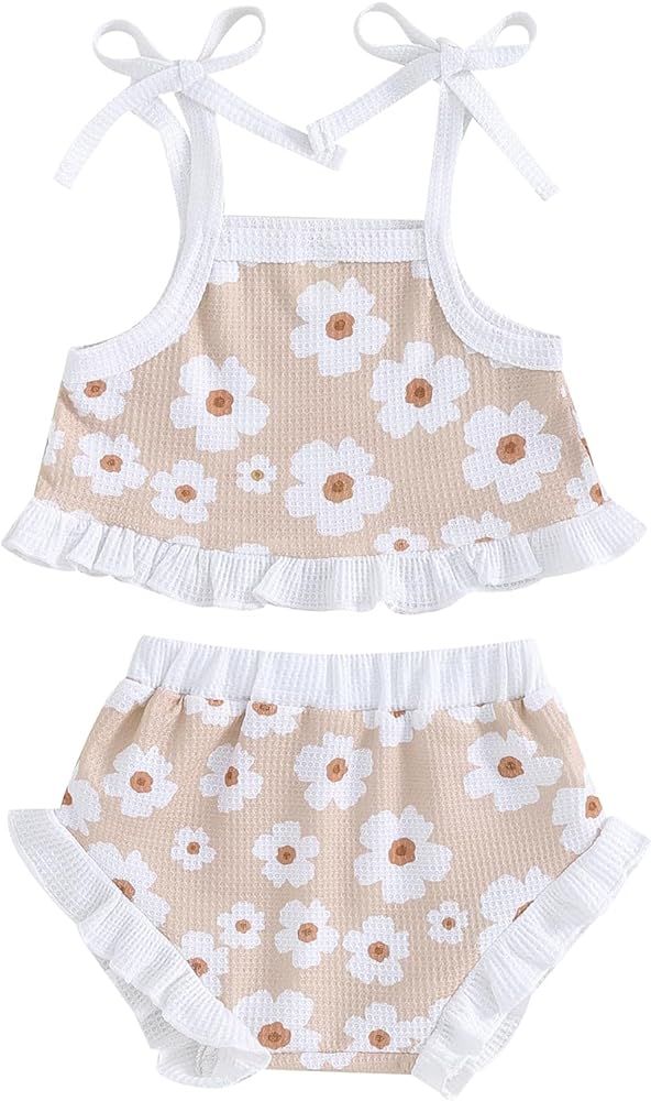 Infant Baby Girl Summer Clothes Floral Sleeveless Strap Tank Top Ruffle Bloomers Shorts Newborn 2... | Amazon (US)