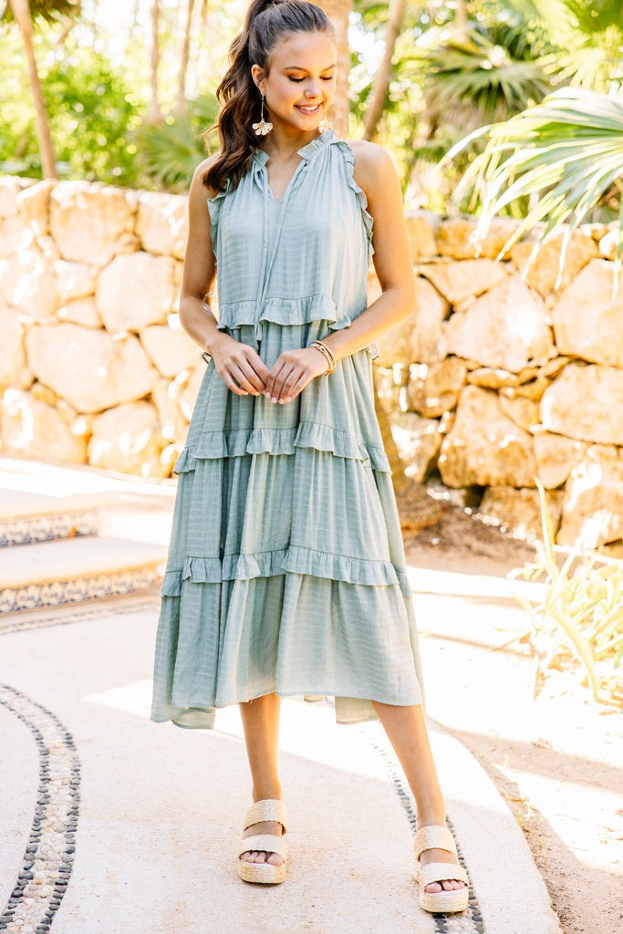Pursue Perfection Sage Green Ruffled Midi Dress | The Mint Julep Boutique