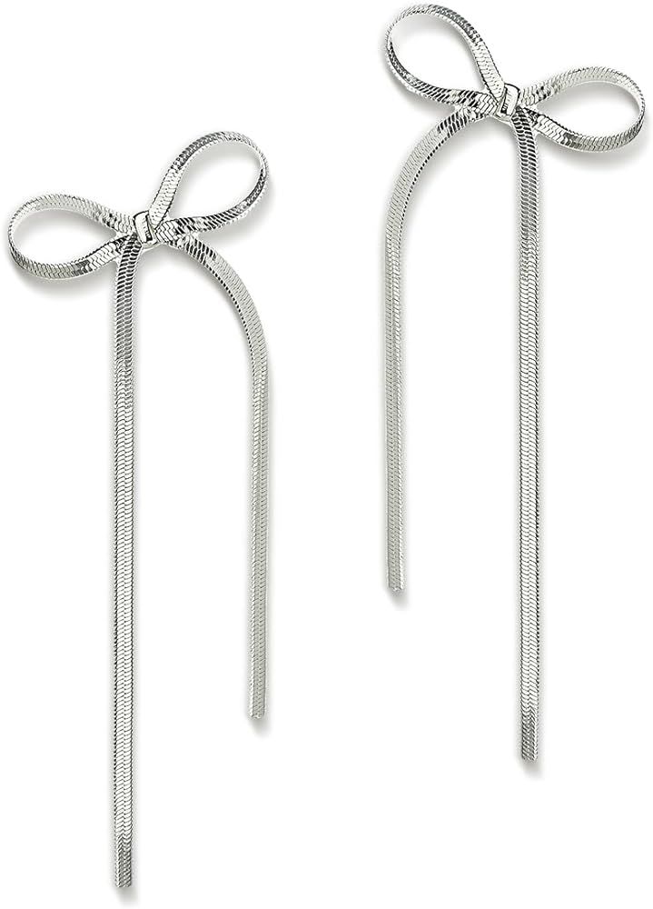 JeanBeau Long Chain Bow Dangle Drop Tassel Earrings for Women Girls Statement Ribbon Fringe Water... | Amazon (US)