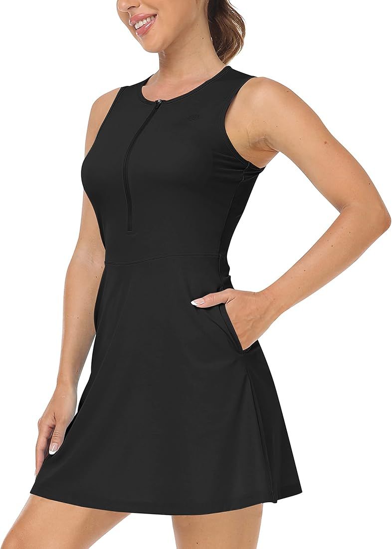 MoFiz Tennis Dresses for Women Sleeveless Golf Dress with Built-in Shorts and 4 Pockets Crewneck Ath | Amazon (US)