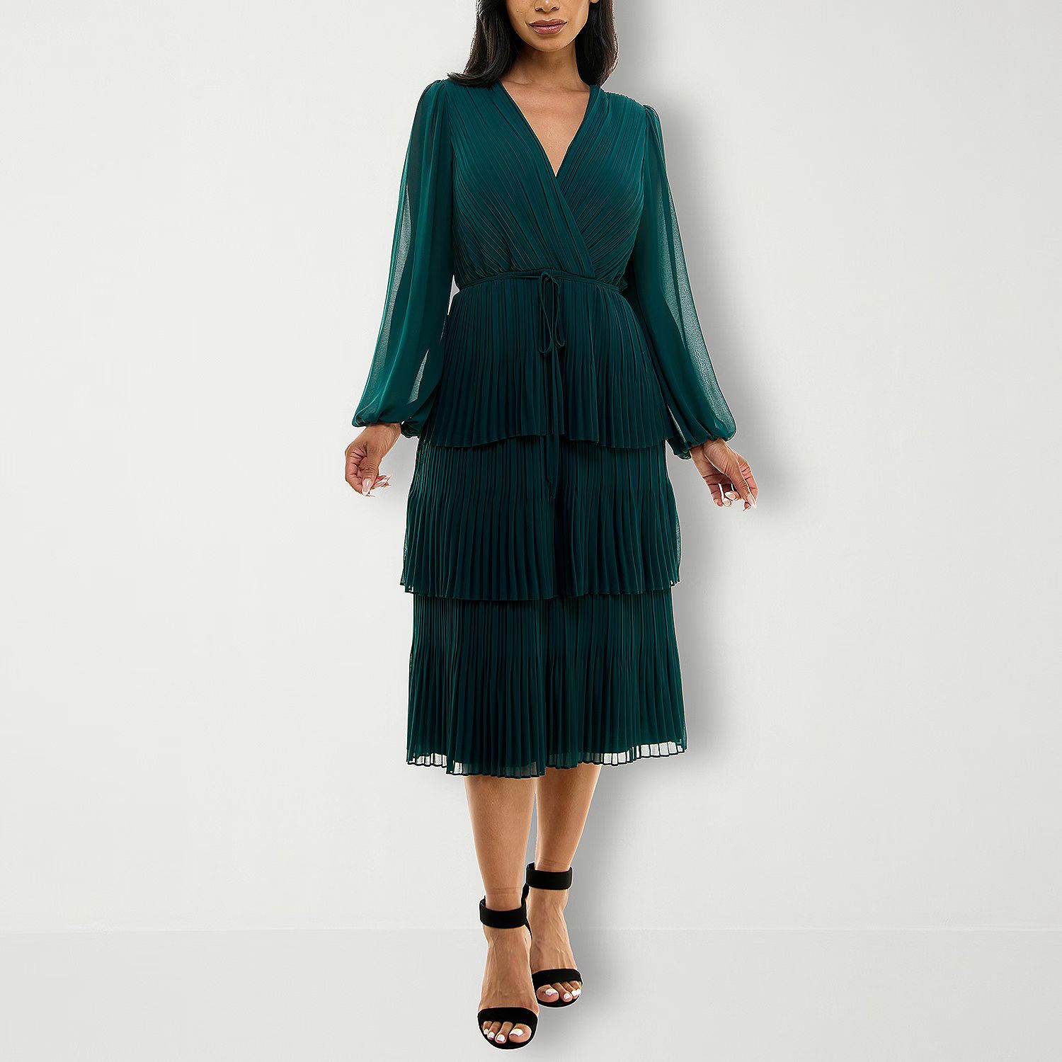 Premier Amour Tiered Long Sleeve Midi Shift Dress | JCPenney