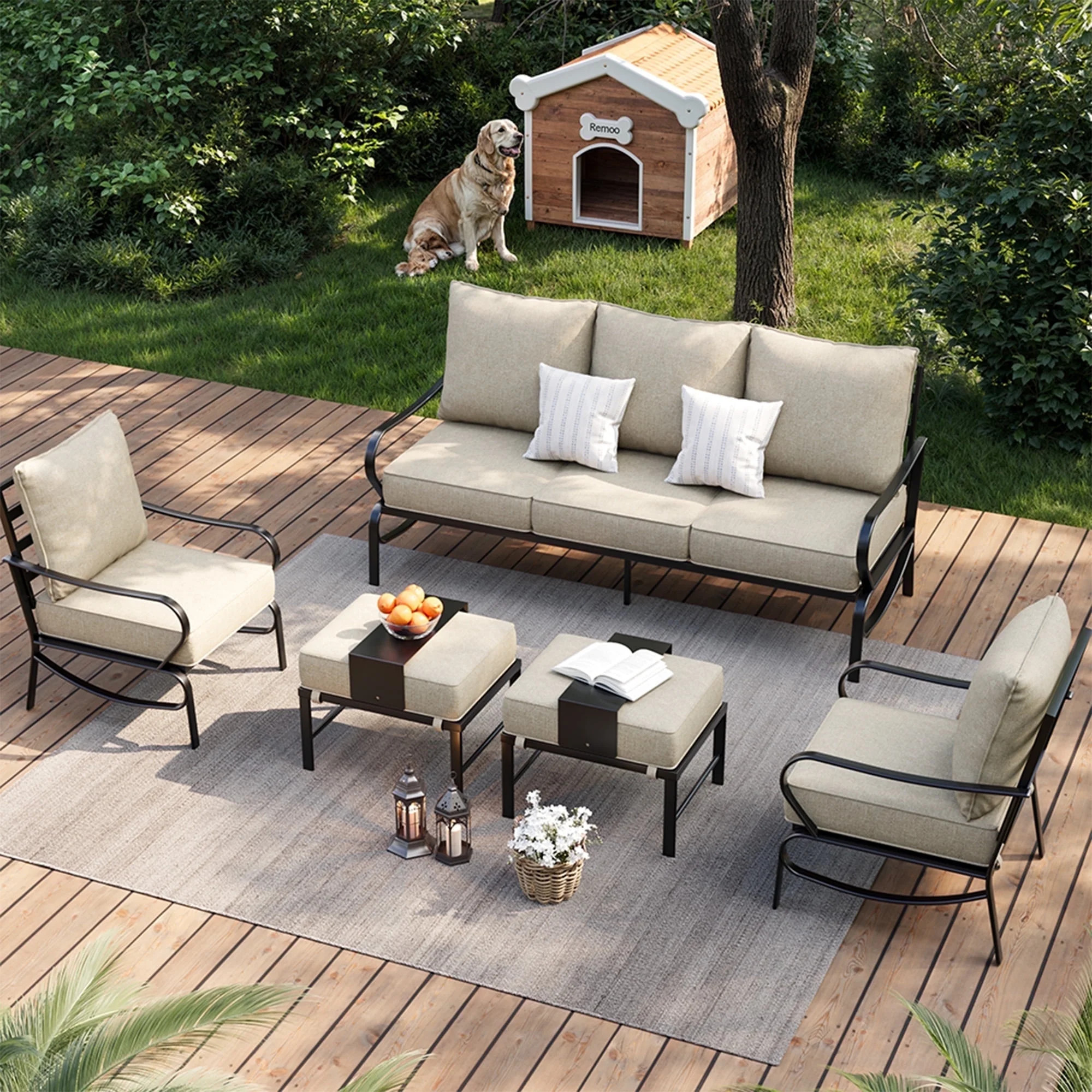 Poteban Aluminum Patio Furniture,Outdoor Metal Sectional Sofa with Table and Waterproof Covers,Wh... | Walmart (US)