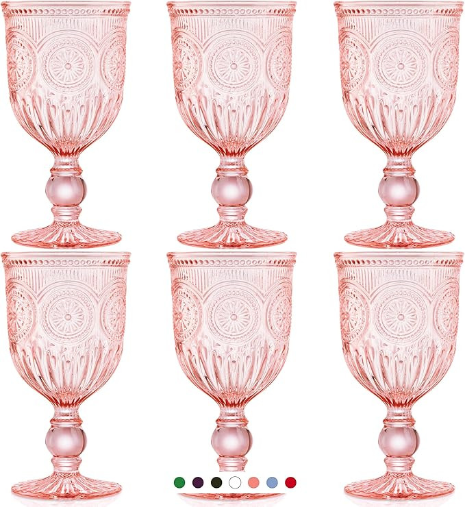 Yungala Pink Wine Glasses set of 6 pink goblets, dishwasher safe colored pink glassware, vintage ... | Amazon (US)