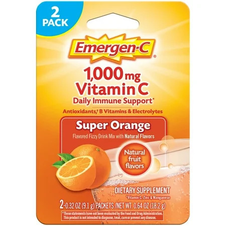 Emergen-C 1000Mg Vitamin C Powder for Immune Support Super Orange - 2 Ct | Walmart (US)