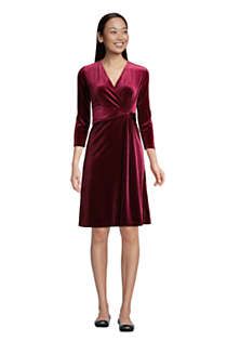 Women's 3/4 Sleeve Knot Front Fit and Flare Dress Velvet | Lands' End (US)